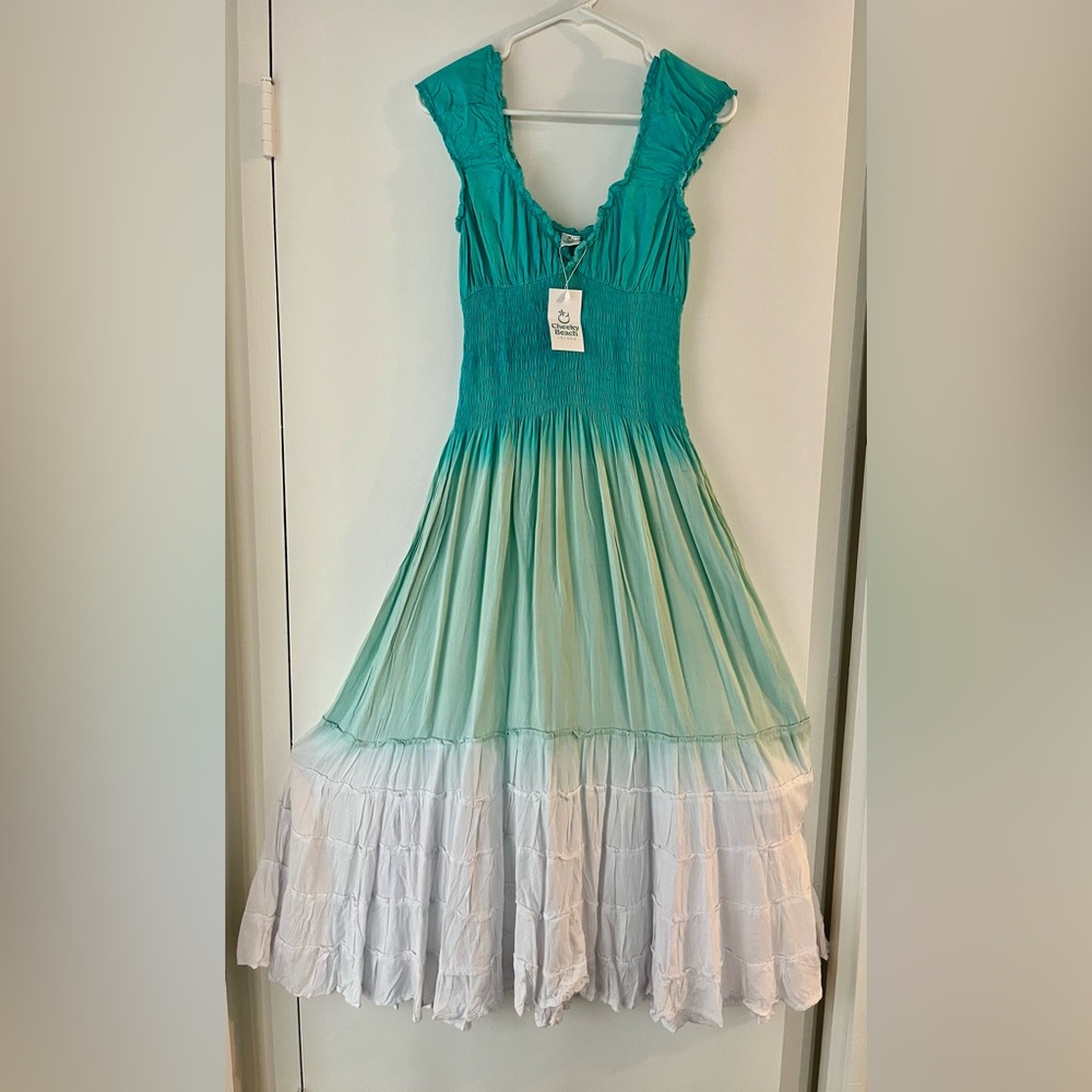 Flowing Beachy Teal and White Maxi Dress